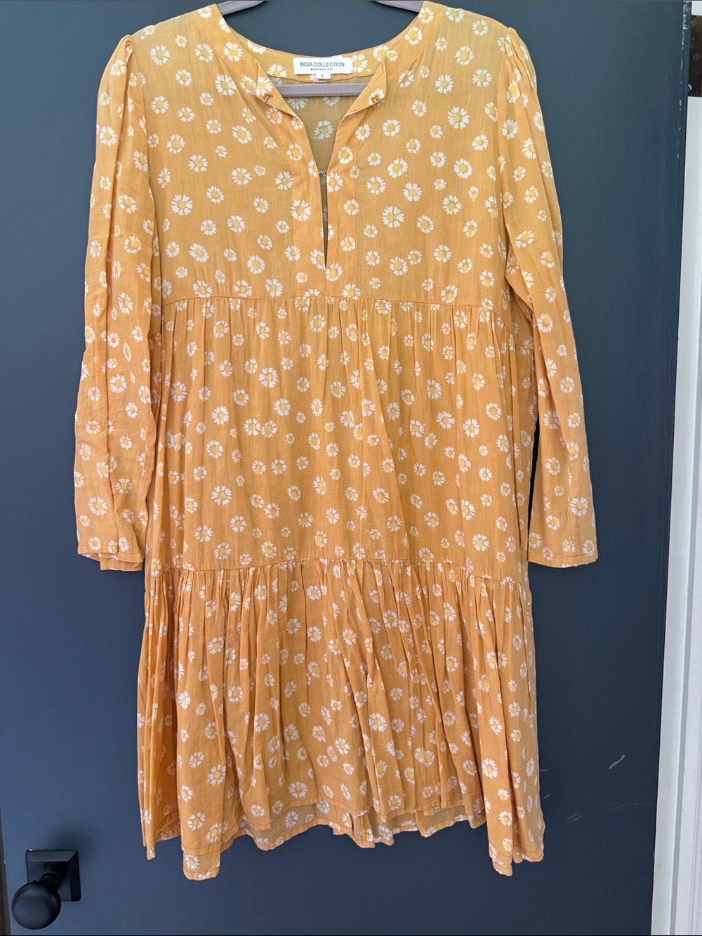 Emerson Fry Mustard Yellow Floral Tiered Long-Sleeve Dress